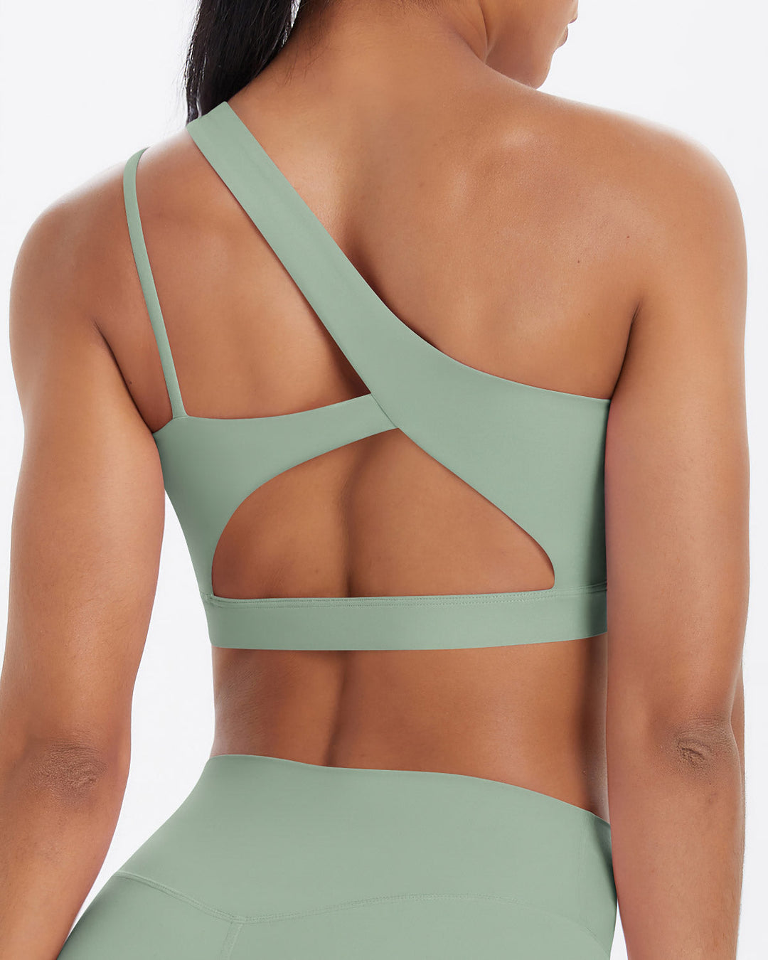 Gwen One-Shoulder Sports Bra - Sage Green