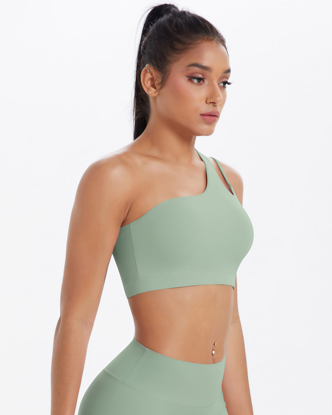 Gwen One-Shoulder Sports Bra - Sage Green