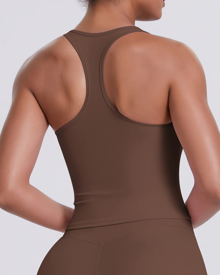 Gwen T-Back Top - Brown