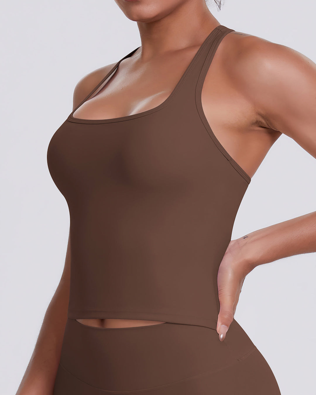 Gwen T-Back Top - Brown