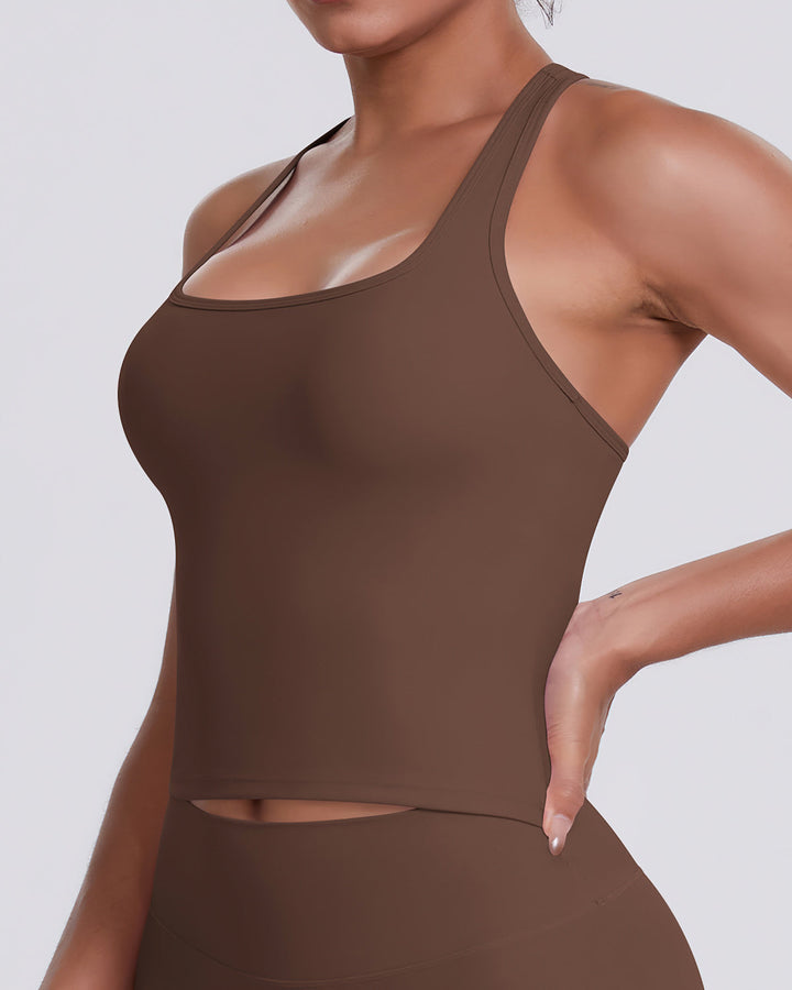 Gwen T-Back Top - Brown