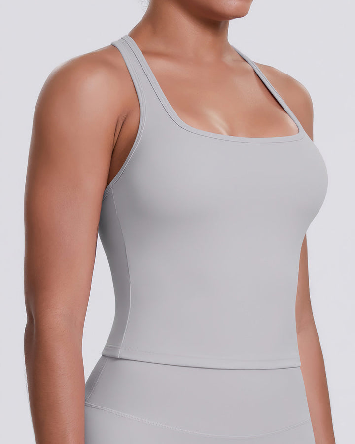 Gwen T-Back Top - Light Grey