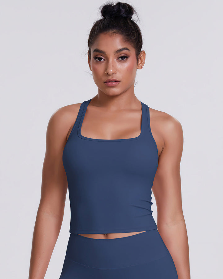 Gwen T-Back Top - Navy