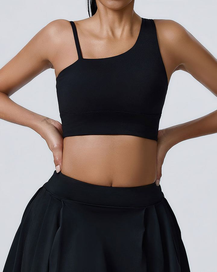 Heloise One-Shoulder Sports Bra - Black