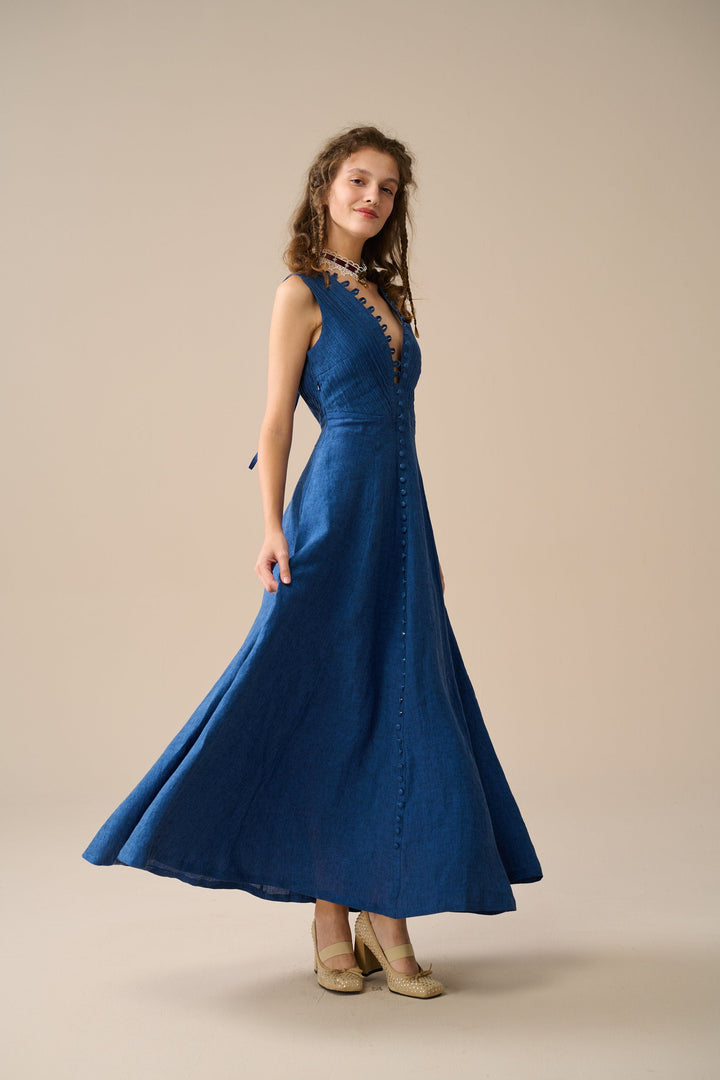 Rebecca 18 | Pleated Maxi Linen Dress