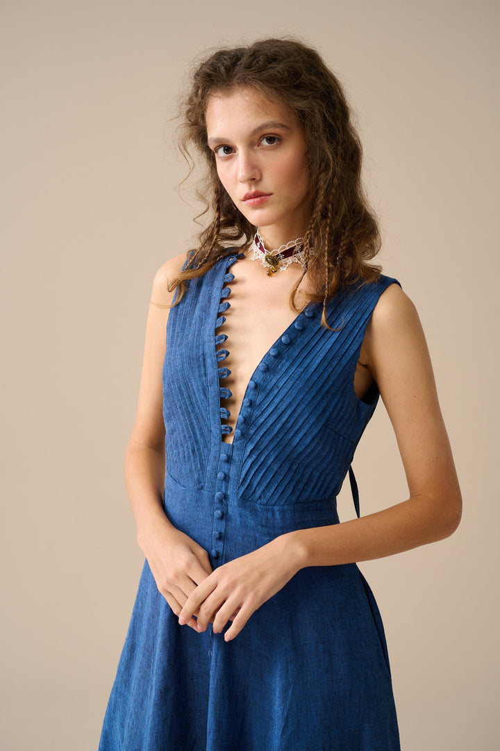 Rebecca 18 | Pleated Maxi Linen Dress