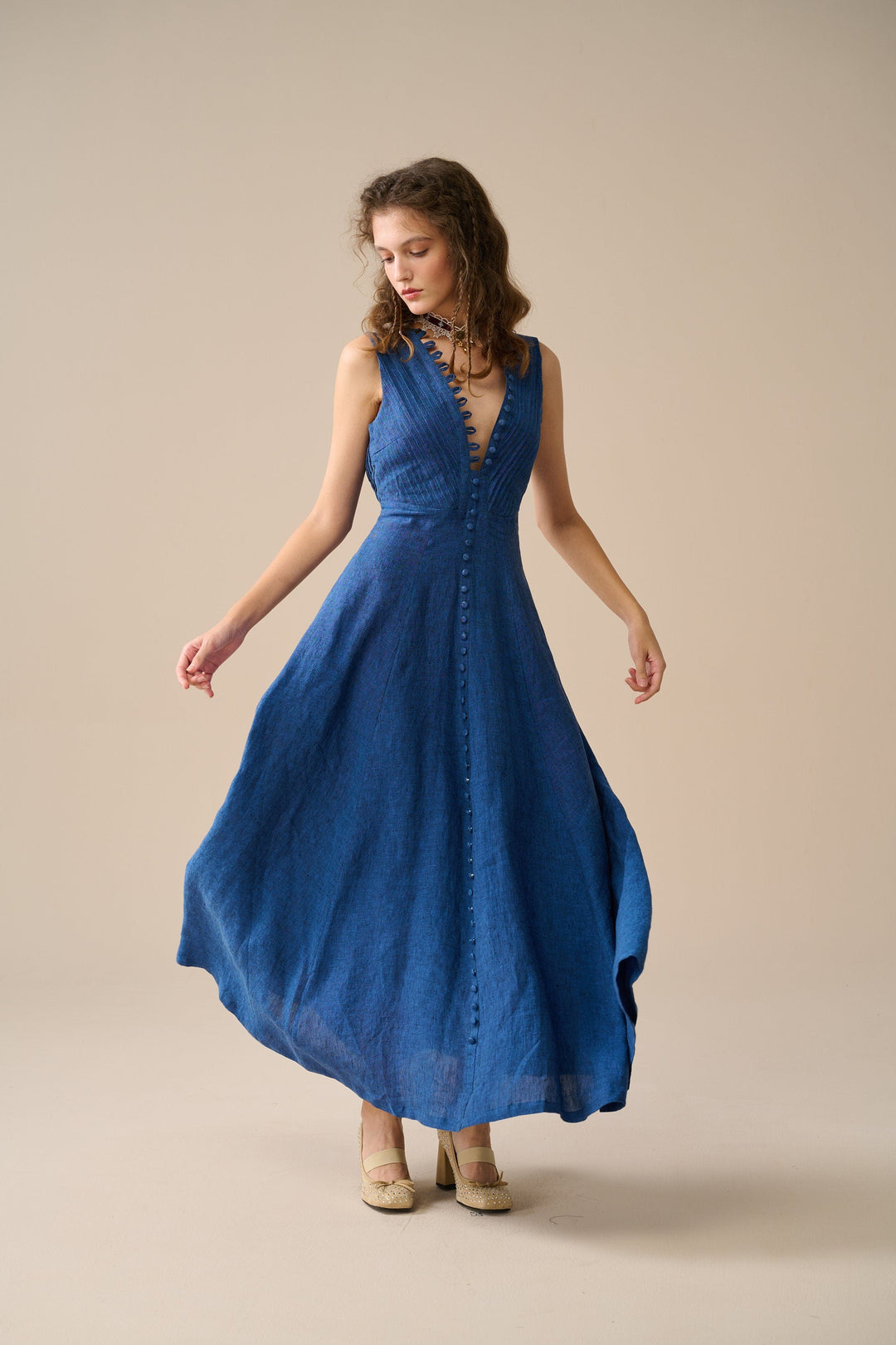 Rebecca 18 | Pleated Maxi Linen Dress
