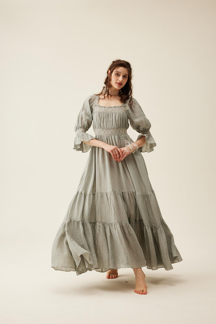 Cloud 21 | smocking embroidery linen dress