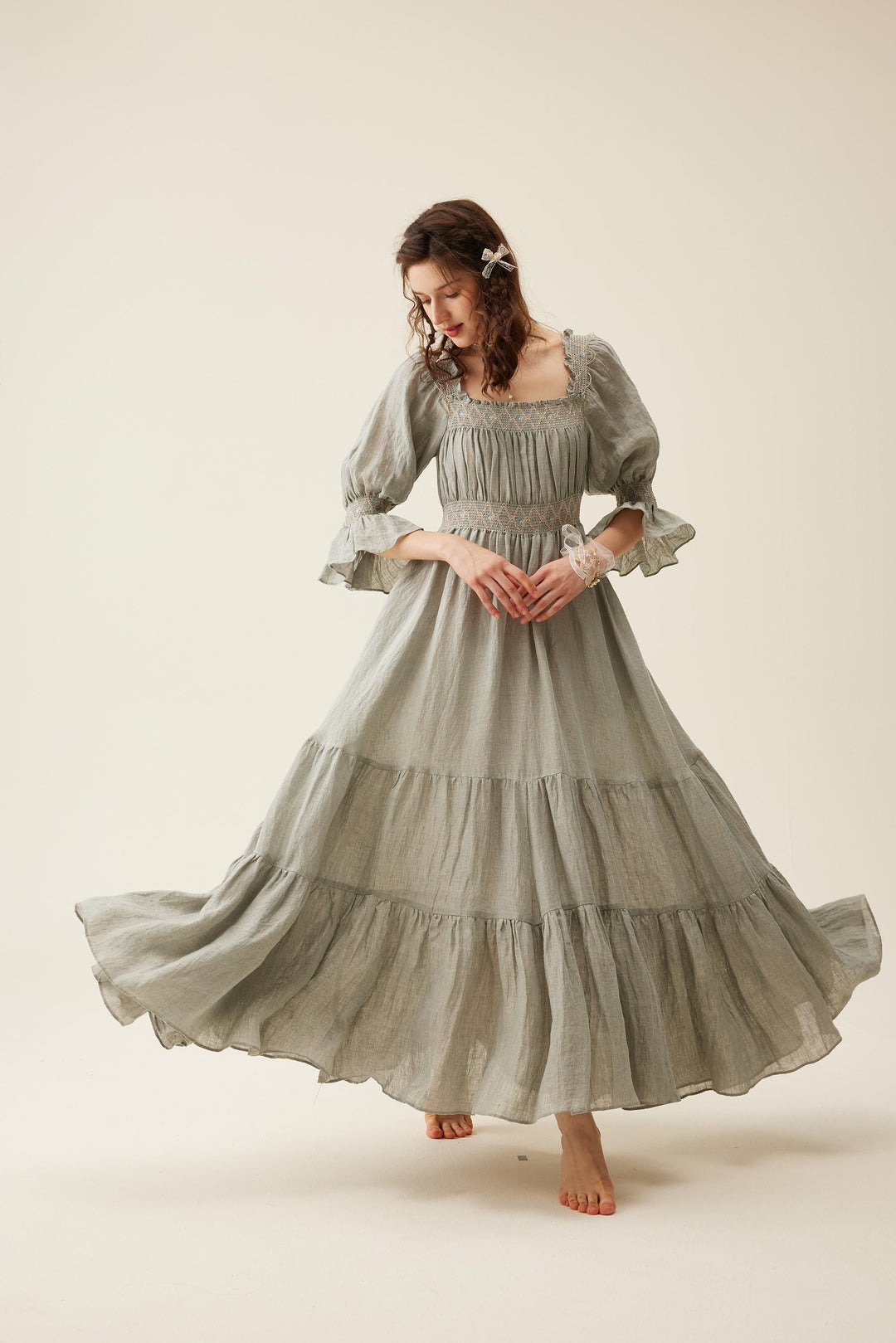 Cloud 21 | smocking embroidery linen dress