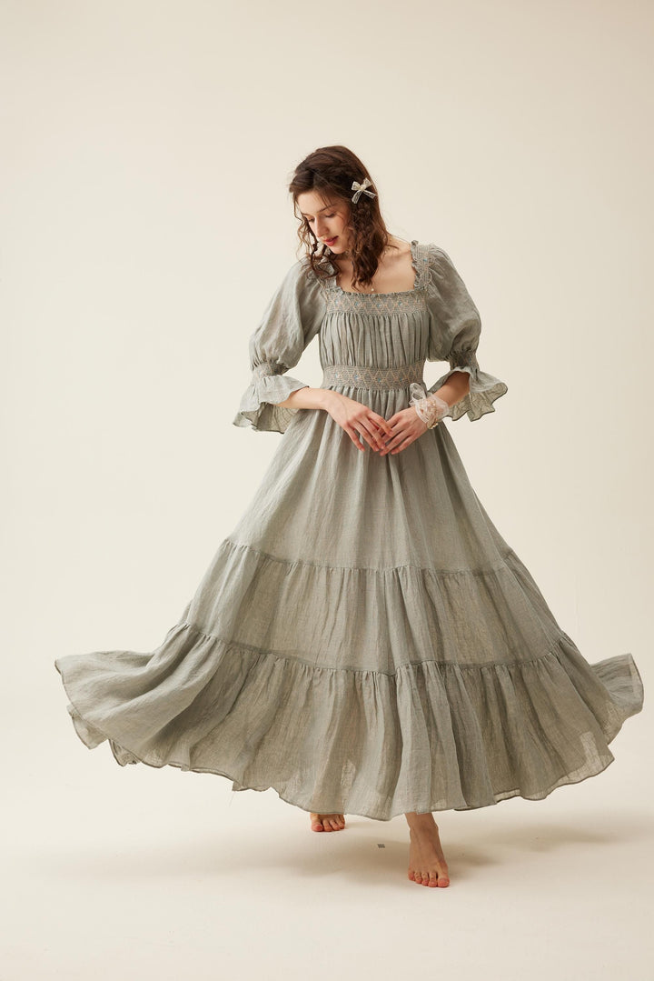 Cloud 21 | smocking embroidery linen dress