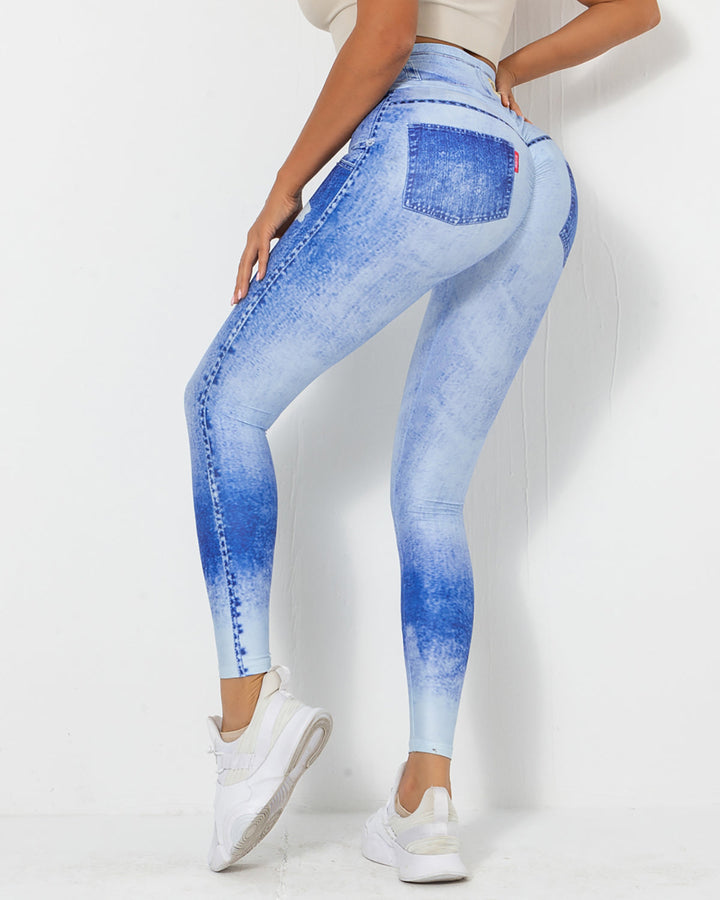 Normani Faux Denim Scrunch Leggings - Washed Blue