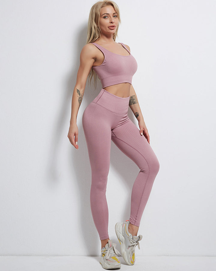 Rozy Ribbed Seamless Leggings - Rose